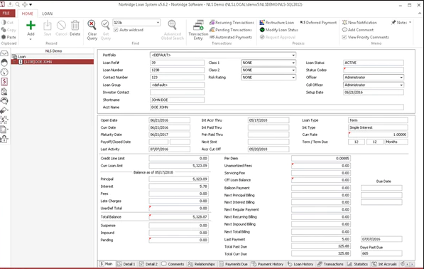 screenshot of The Nortridge Loan System